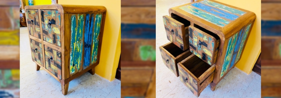 Cassettiera artigianale etnico modello Trapezio in stile vintage